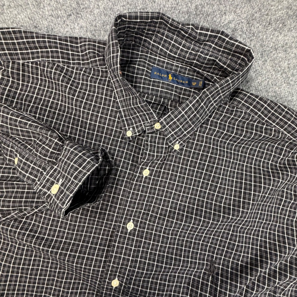 Ralph Lauren Mens Plaid Button Down Shirt 3XB Big Black White Long Sleeve 0946